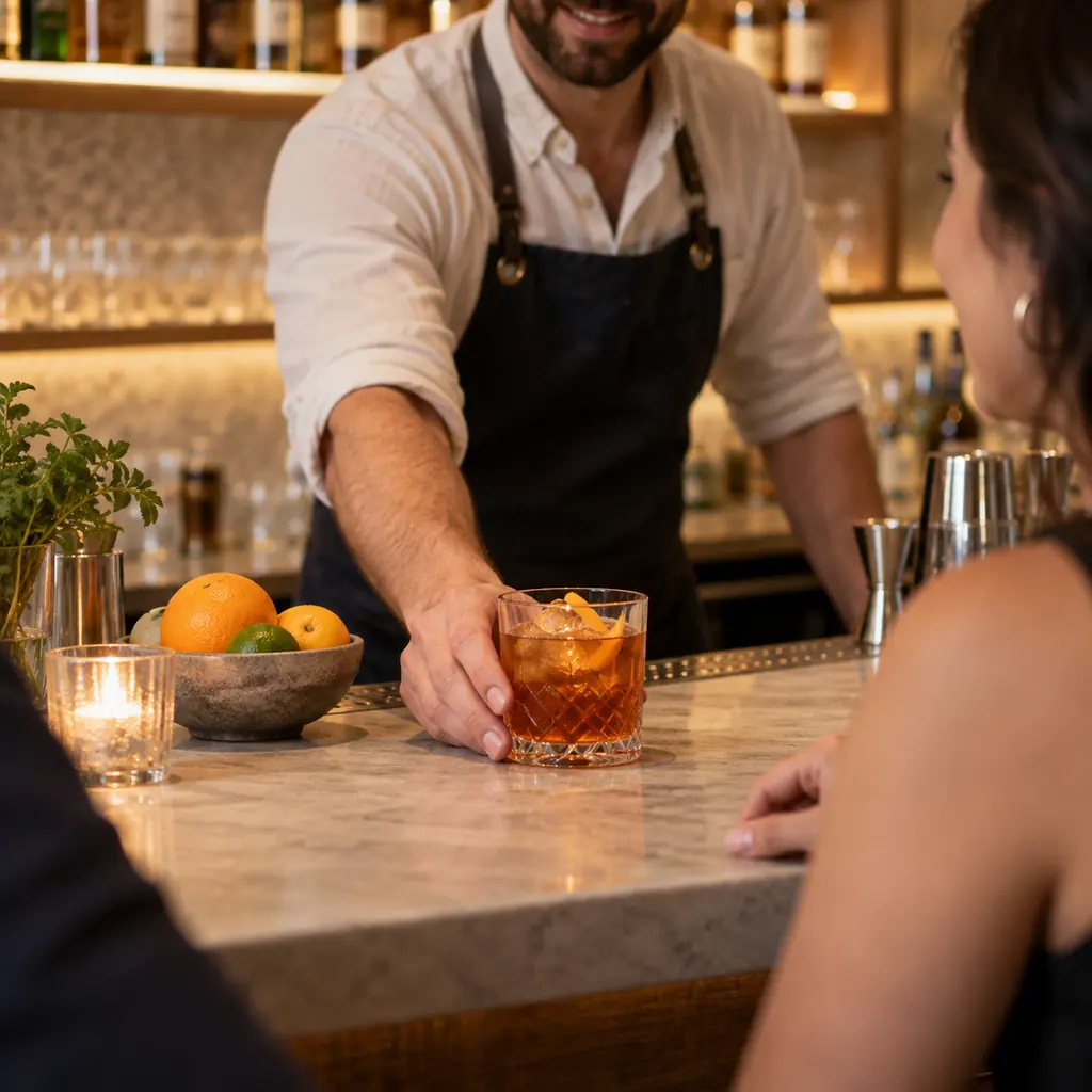 A tab being settled at the bar at the end of the night.